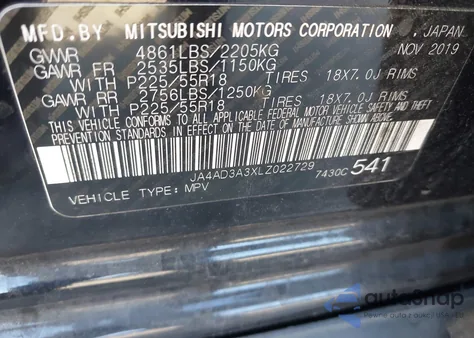 2020 Mitsubishi Outlander Se 2.4 z USA, uszkodzony, nr VIN JA4AD3A3XLZ022729